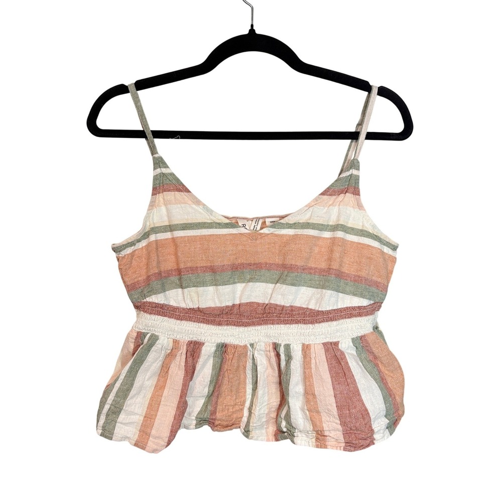 Roxy‎ Striped Peplum Cami Top Medium Multicolor Linen Blend Boho Beachy